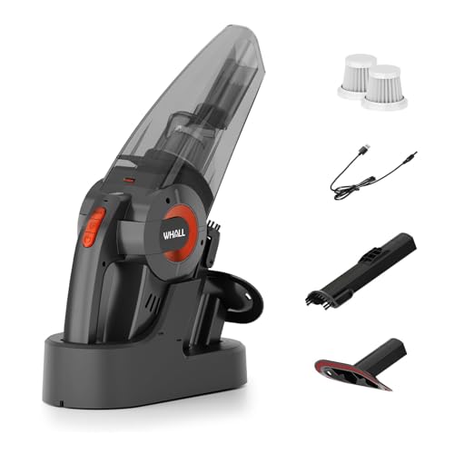 Image of whall Handheld Cordless Car Vacuums, Wet and Dry Use 9000Pa Strong Suction Vacuums, Rechargeable Portable Vacuum Cleaner with LED, Charging Dock, Lightweight Mini Vacuum for Car, Home and Office, Rose