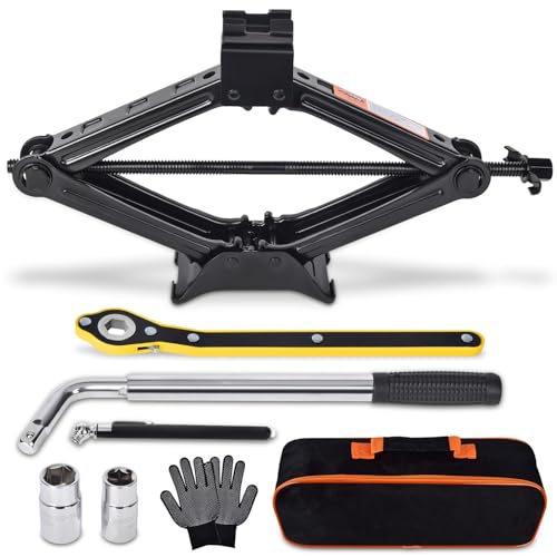 Rarapop Car Jack Kit Scissor Jack for 2 Ton (4409 lbs) Tire Jack Tool Universal Emergency Kit with Lug Wrench Tire Changing for Car SUV