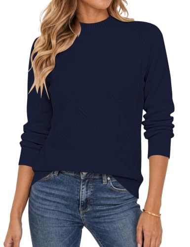 Sweaters for Women Mock Neck Long Sleeve Ribbed 12 sweaters for women - navy