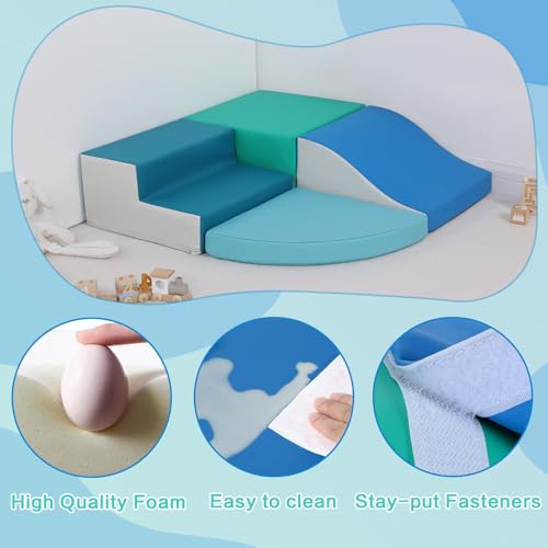 Image of TODIBY 4-Pieces Climbing Toys for Toddlers: PU Leather - Soft Play Climbing for Toddlers - Foam Climbing Blocks for Crawling and Sliding Indoor Playground for Kids
