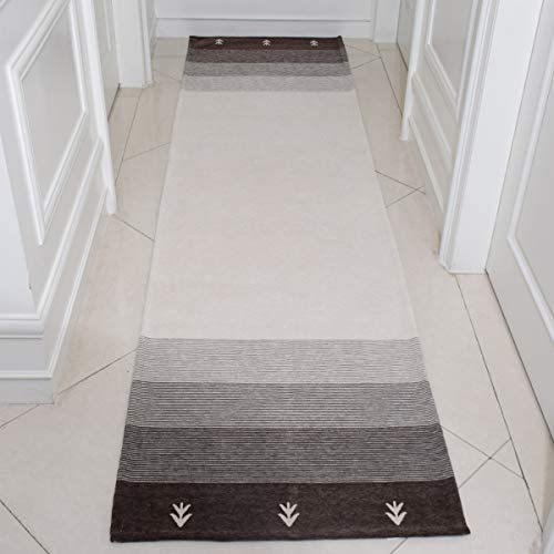 AMIDA 2.3'x9' Hallway Runner Non Slip Backing Machine Washable Brown and Beige Striped Gabbeh - Flat Weave - Non Shedding - Dog Friendly - Easy Care - Soft and Thin - 2.3'x8.9' Kitchen Runner Rug