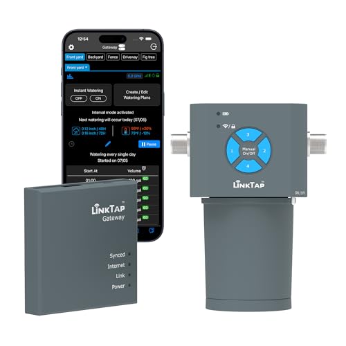LinkTap 4 Zonas ValveLinker y Gateway - Programador de Riego Inteligente a Pilas, Conciencia...