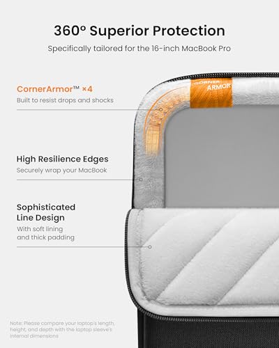 tomtoc 360° Protective Laptop Sleeve for 16-inch MacBook Pro M4/M3/M2/M1 Pro/Max A3403 A3186 A2991 A2780 A2485 A2141 2024-2019, Dell XPS 16 Laptop, Water-Resistant MacBook Case with Accessory Pocket