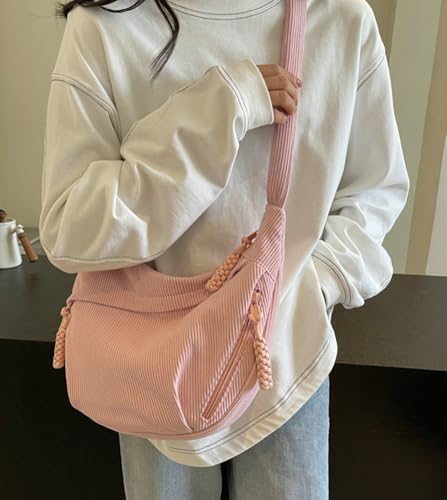 Image of Hobo Bag for Women Men Crescent Shoulder Bag Retro Nylon Canvas Crossbody Bag Slouchy Corduroy Dumpling Bag Purse | Retro