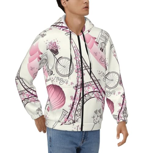 Sweatshirt épais Tour Eiffel à fleurs pour homme veste à capuche stylée pour les sorties urbaines