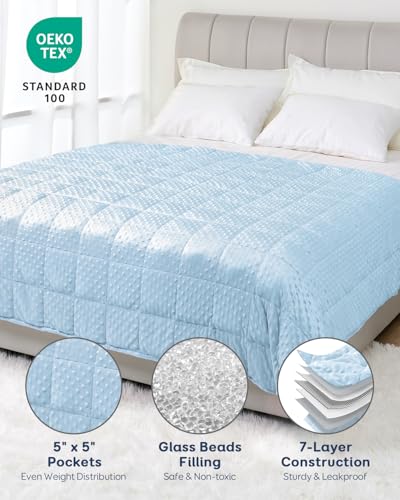Image of Kivik Breathable Weighted Blanket for Adults, 15lbs Ultra Soft Minky Dot Heavy Blankets, Reversible Cooling and Warm Blanket for All Seasons, Machine Washable, 60 inchx80 inch Queen Size, Light Blue