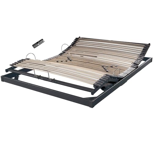 EBAC Literie Sommier électrique S50 Mono-Lattes Bois-Réglage fermeté Zone lombaires-140x190-Gris