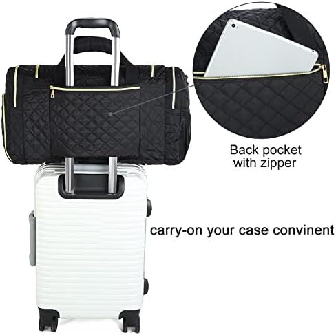 Weekender Overnight Duffel Bag Shoe Pocket for Women Men Weekend Travel Tote Carry On Bag (Black-B) 4 Weekender Overnight Duffel Bag Shoe Pocket for Women Men Weekend Travel Tote Carry On Bag (Black-B)