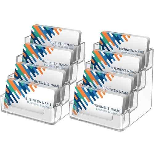 GraGra Clear 2-Pack Acrylic Business Card Holder, 4-Tier Desktop Organiser, 320 Card Capacity, for Office Desk, Exhibition, Reception, Premium Stationery & Display Stand