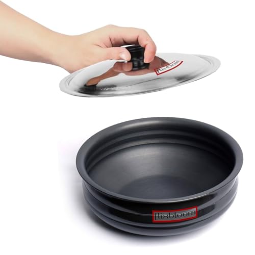 Image of Pro 1 Litre Hard Anodised Induction Base Cookware /LPG Friendly | Virgin Food Grade Cook & Serve Uruli /Urli for Cooking | Kitchen Utensils | with Lid (1 LTR, Uruli /Urli with Lid)