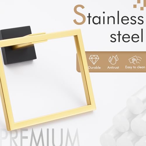 Image of KOKOSIRI Towel Ring Holder Bathroom Lavatory Hand Towel Rack Wall Mounted Bathroom Hardware T-304 Stainless Steel Matte Black and Gold, B3004GDK