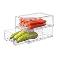 PiJeyiee Clear Stackable Refrigerator Organizers and Storage Drawers - Pull-Out Fridge Bins with handles for Kitchen?Pantry?Cabinet?Bathroom, Undersink?Closet (2 Pack)