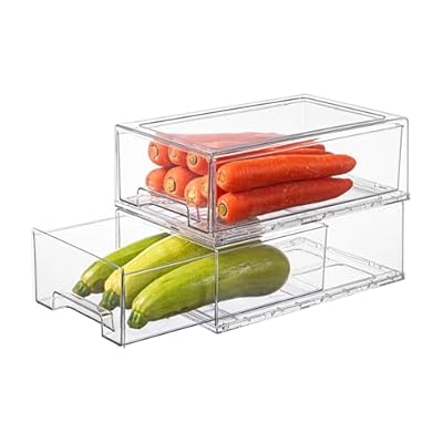 PiJeyiee Clear Stackable Refrigerator Organizers and Storage Drawers - Pull-Out Fridge Bins with handles for Kitchen?Pantry?Cabinet?Bathroom, Undersink?Closet (2 Pack)