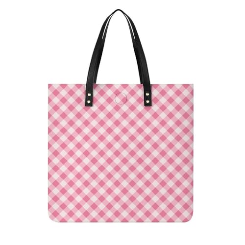 Sac à main shopper plaid rose pour femmes : grand tote bag de voyage 39x39cm