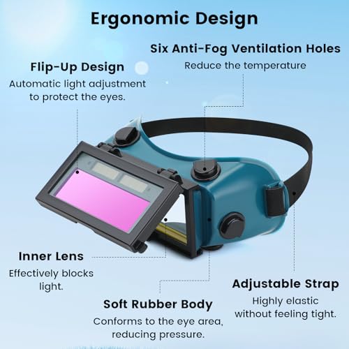 Image of Auto Darkening Welding Goggles with Clear Inner Lenses Welding Helmet Solar Welder Eyes Glasses Flip Up Lens Eye Protection (Dark Green)