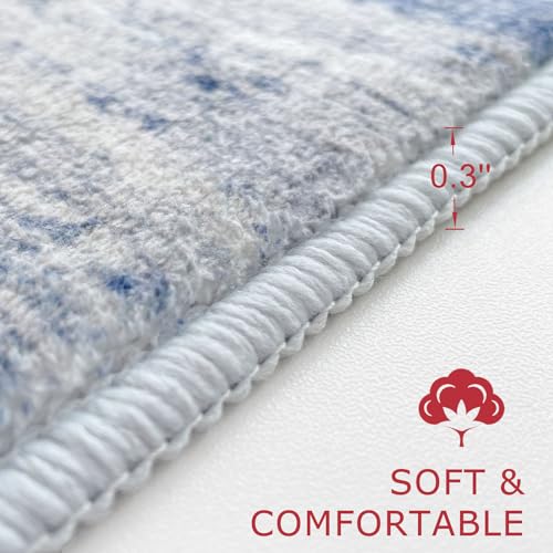KOZYFLY Round Area Rugs 6Ft Modern Abstract Ombre Circle Rug for Bedroom, Washable Rug Non-Slip Soft Striped Living Room Area Rug, Print Distressed Grey-Blue Carpet for Laundry Nursery