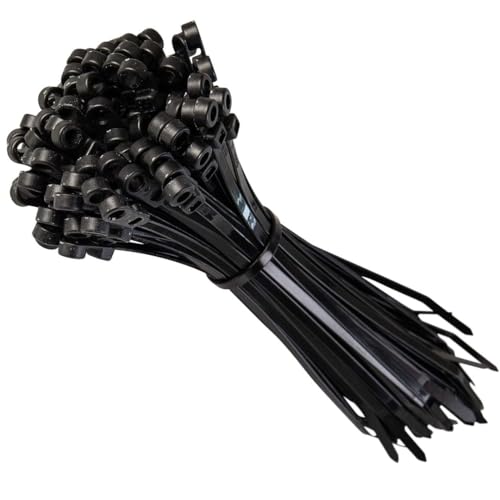 GTSE 100 Pack Of Black Screw Mount Head Zip Ties, 4" x 0.1", Zip Ties With Screw Hole