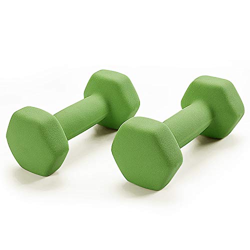 Portzon Set of 2 Neoprene Dumbbell Hand Weights, Anti-Slip, Anti-roll, Green, 5-Pound