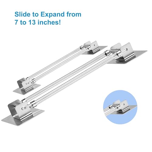 Image of 2024 RV Shower Corner Storage Bar- Length 7-13 inches Adjustable Stainless Length 7-13 inches Camper Must Haves Accessories Stainless Steel RV Shower Corner Shelf Rod(2 Pack), VR001