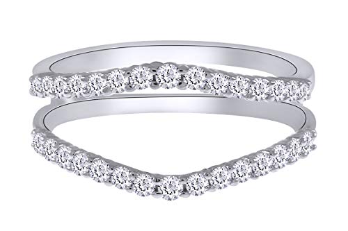AFFY 0.50 Carat Round Sparkling White Cubic Zirconia Curve Enhancer Guard 14k White Gold Over Sterling Silver Ring Size-8