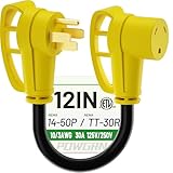 POWGRN 50 Amp to 30 Amp RV Adapter 12 inch, Heavy Duty Extension Cord 10/3 Gauge RV Electrical Adapter, NEMA 14-50P Male to NEMA TT-30R Female, STW 30AWG 30A 125V 3750W, Black-Yellow, ETL Listed