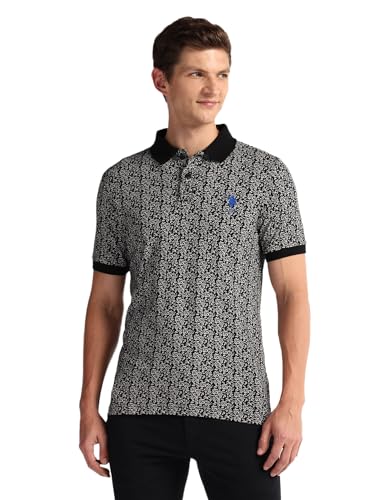 Image of U.S. Polo ASSN. Printed Slim Fit Polo T Shirts for Men - 100% Cotton, Half Sleeves Mens Tshirt