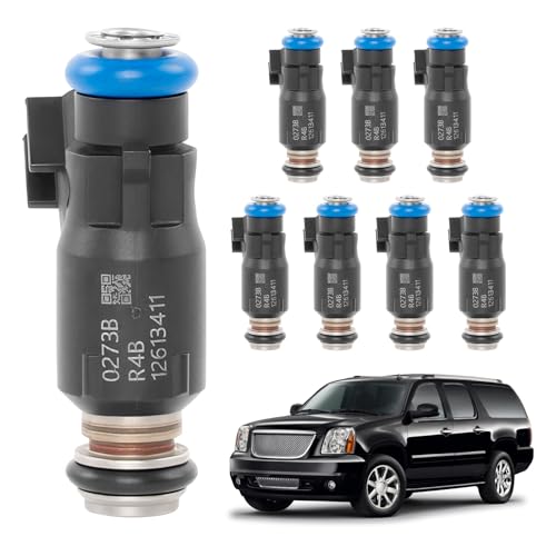 12613411GM Fuel Injectors Set of 8 for Chevy GMC 4.8L 5.3L 6.0L V8 2010-2017 Silverado Tahoe Express Sierra Yukon – 4 Hole, Replaces FJ1061 12613411