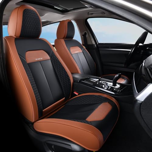 Image of FLORICH Universal Car Seat Covers for Front Seats, Leather Seat Covers Universal Anti-Slip Driver Seat Cover, Automotive Vehicle Seat Covers fit for Trucks Vans SUVs Sedans (2 Packs, Brown&Black)