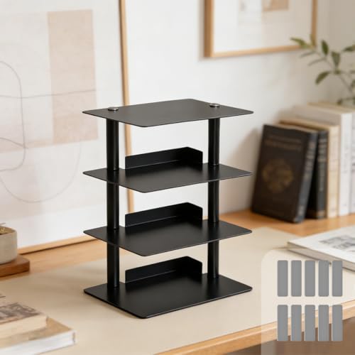 RAKU 卓上本棚 ラック 4段 積読ホルダー ミニ デスク本棚 スリム スチール製 20×15×30cm 事務用品 書類整理 おしゃれ 黒/ベージュ2色 (ブラック)の商品画像（Amazon）