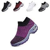 Damen-Wanderschuhe, atmungsaktiv, modisch, Netzstoff, Slip-On-Sneaker, Laufschuhe, bequeme Plateau-Loafer, Keilschuhe, violett, 36.5 EU