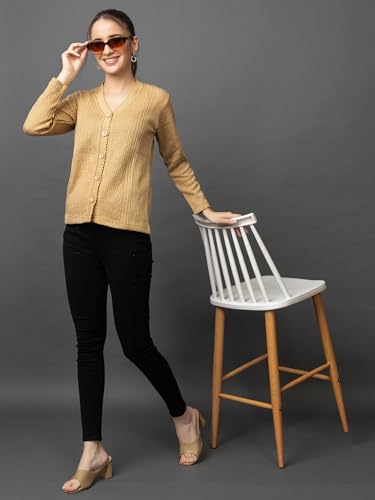 Image of Wear lusso Women's Woolen V-Neck Buttoned Full Sleeve Cardigan Self Design Soft Wool Fabric Winter Wear Pure Wool Sweater with Pockets Stylish Outdoor and Office Wear Girls