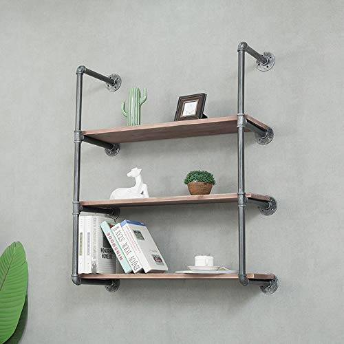 WGX Design For You Industrial Retro Wall Mount Iron Pipe Shelf DIY Storage Shelving Bookshelf (3 Shelves,Included Planks)