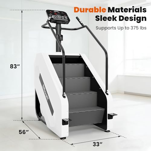 EFFICRAFT Stair Stepper Machine with LED Screen, Commercial Grade Stair Climber, Continuous Climbing Exercise Machine for Cardio, 15 Speed Levels Stair Master, 15-164 Steps/Min, White Iron Shell