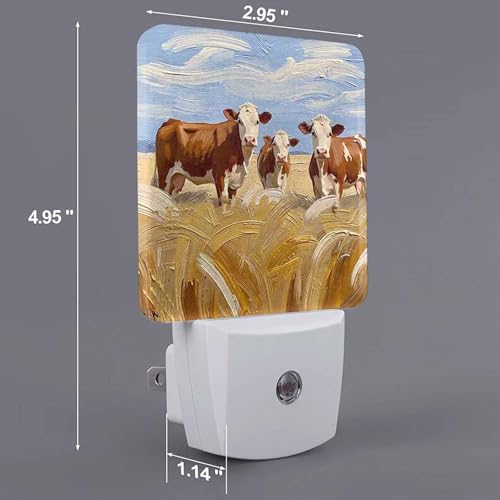Image of LED Night Light,Yellow White Cow Watercolor Painting LED Night Light Plug into Wall with Dusk to Dawn Light Sensor White Energy Efficient Nightlight for Bedroom Hallway Living Room Kitchen
