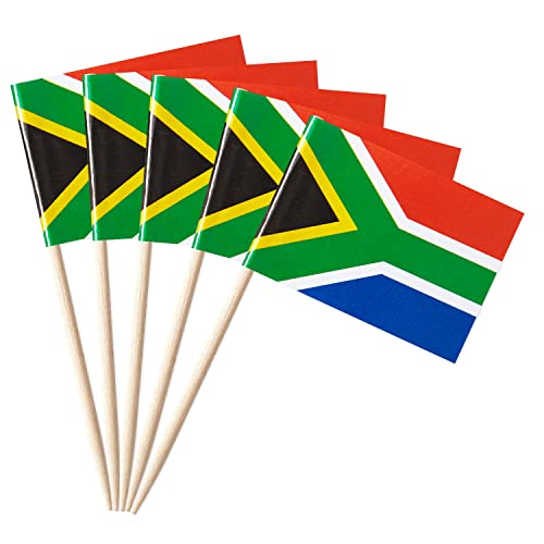 GentleGirl 100 Pcs South Africa Flag South African Toothpick Flags Small Mini South African Cupcake Toppers Stick Flags Decorations