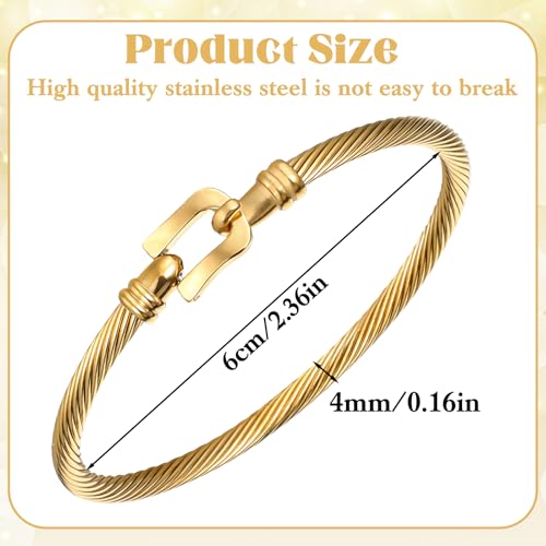 Stylish Stainless Steel Twisted Cable Wire Bracelet Gold Adjustable Hook Clasp Bangle for Women Trendy Vintage Cuff Jewelry Birthday Anniversary Party Wedding Everyday Wear4