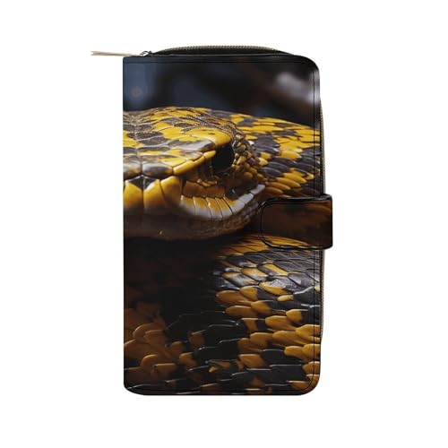Image of VstaDank Women PU Leather Bifold Yellow Snake Wallets Large Capacity Card Holder Ladies Phone Clutch Travel Purse
