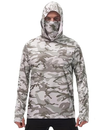 Image of FISHEAL Men's Performance Fishing Hoodie Shirt - UPF 50+ Sun Protection Long Sleeve Thumbholes Shirts with Neck Gaiter