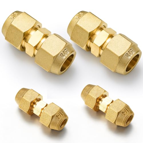 Image of Relaxweex 4 Pcs Copper Flare Coupling Connectors with Nuts HVAC,1 /4 inch 5 /8 inch | 1 /4 inch 5 /8 inch Compression Fittings for Copper Tubing, Air Conditioning Refrigeration, Flare Nut Adapters, Tube Connections