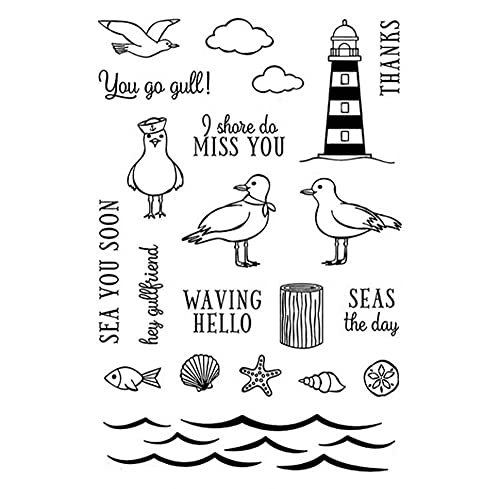 Hinleise Transparenter Silikon-Stempel für Tauben, Wolken, Leuchtturm, Wellen, Muscheln, transparenter Verschluss, für Kartenherstellung, Scrapbooking, Fotoalben, Kunsthandwerk Cover