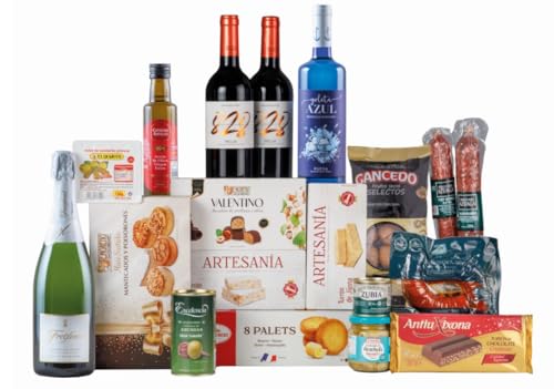Lote 4 Cesta de Navidad 19 productos con vinos, embutido ibérico y otros