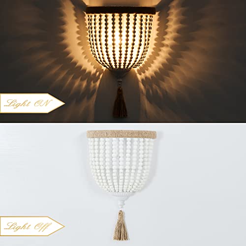 Farmhouse Flush Mount Ceiling Light Fixture & 2 Pcs Boho Wood Beaded Wall Light #TOP5
