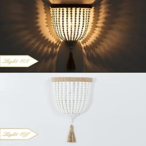 Boho Wood Beaded Wall Light Hand Woven Rope Farmhouse Bedside Wall Lamp White Rustic Bohemia Wall Sconce Lighting Fixture for BedroomHallwayBathroomNurseryEntrywayLiving Room2 Pack