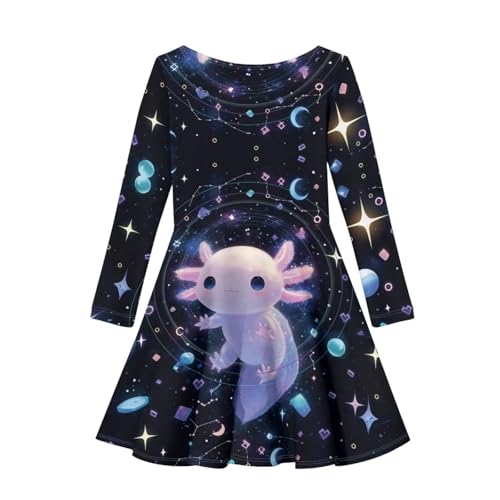 Gomyblomy Girls Fall Dress Long Sleeve Swing Skater Dresses Cute Axolotl-Theme Kids Clothes Party Twirly Outfits Casual2