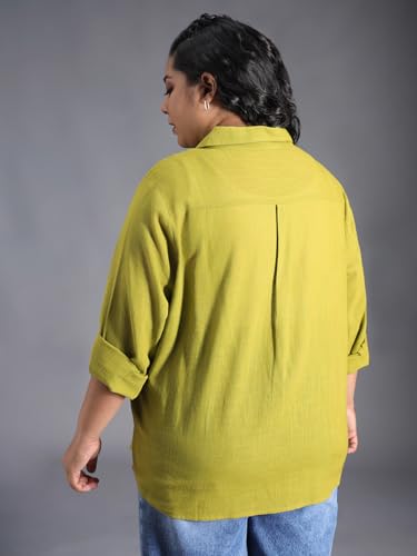 Image of High Star Women Classic Spread Collar Curved Cotton Oversized Casual Shirt
