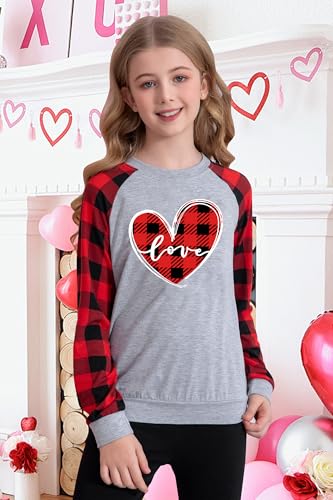 LAZYCHILD Kids Love Heart Shirt Girls Hearts Grpahic Long Sleeve Striped Tee Tops 5-14 Years3