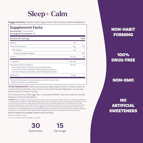 Natrol Sleep+ Calm Adults, Melatonin, L-Theanine, Strawberry, 60 Gummies | Support Sleep and Calm the Mind, 100% Drug-Free, Non-Habit Forming, L-Theanine, Chamomile, Lavendar & Lemon Balm - image 5