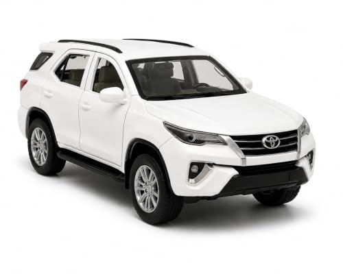 Image of 1:32 Scale Fortuner Die Cast Pull Back Toy Car for Kids with Openable Doors Light and Sound Friction Powered Miniature Collectible Car Toy Gift for Children Realistic SUV Design (1:32 White Fortuner)