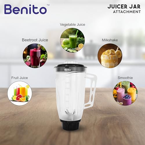 Image of Benito Nova Transparent Polycarbonate Juicer Jar (1.5L) for Mixer Grinder - Compatible with 4-Teeth Coupler & Dual Locking System.