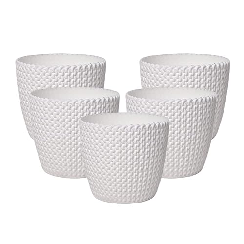 Image of Gamla for Home Decoration Capri Round Plastic Pots for Lawn | Terrace and Home Garden | Planters Flower Pot for Outdoor and Indoor Garden | Pots for Garden Plants | Set of 5